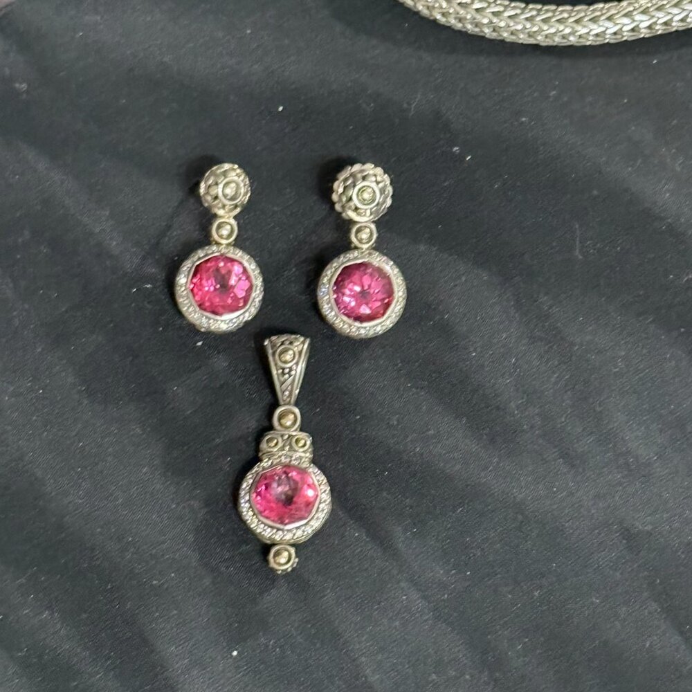 John Hardy Pink Topaz & Diamond Pendant from the Batu Sari Collection - Picture 2 of 2
